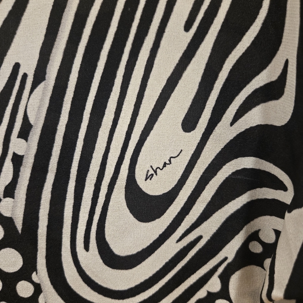 NWOT SHAN Monochrome Patterned Women's Sheer Dress/ Swim Cover-Up Sz 6 Us - Picture 7 of 7
